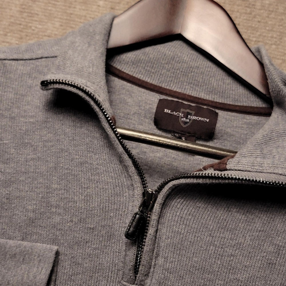 Black Brown 1826 Quarter Zip Sweater Mens Large Grey Cotton Pullover Knit